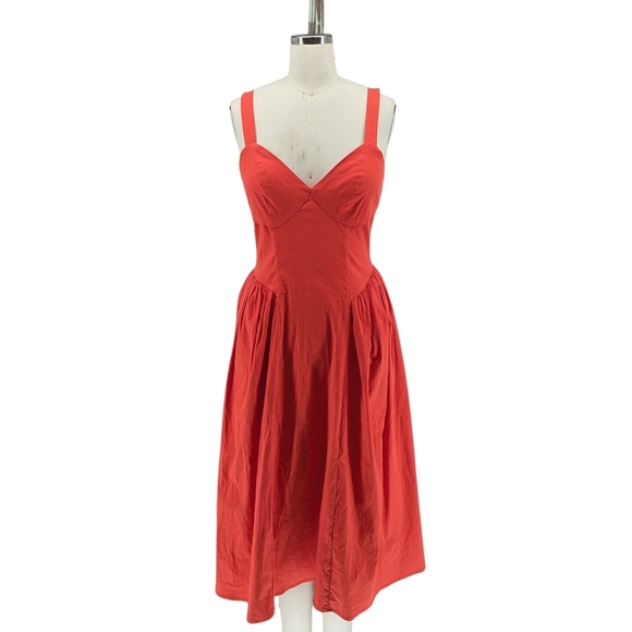 Future Collective Dresses & Skirts - 19879 Future Collective Drop Waist A Line Midi Dress Red Orange size 6 preppy